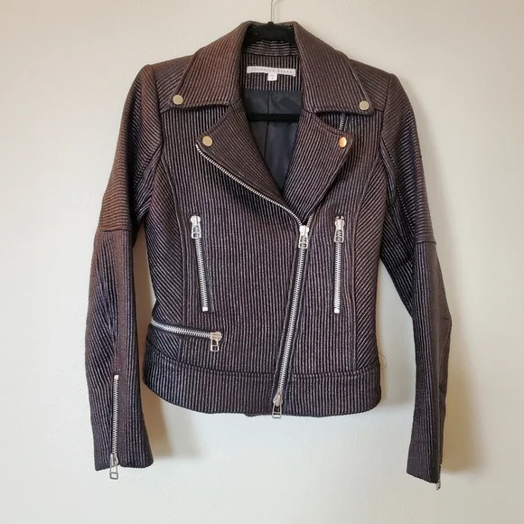 Veronica Beard Metallic Pinstripe Moto Jacket - Size 2 - Picture 8 of 16